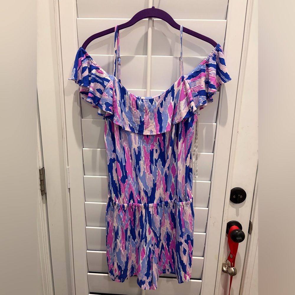 Lilly Pulitzer Pink and Blue Off The Shoulder Romper